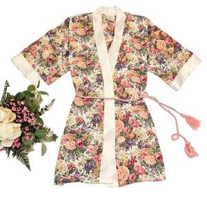 Vintage 1980s L.A. Intimates Women's Robe Kimono Coverup Size Medium Floral Pink
